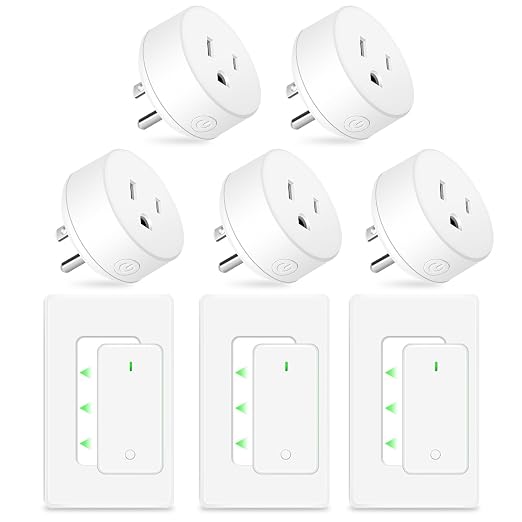 NineLeaf Wireless Remote Wall Switch and Outlet, Remote Control Outlet Light Switch for Lamps, Fans, Expandable, 15A/1875W, 500ft RF Range, TUV Listed (3 Remotes and 5 Outlets)