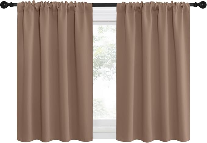 NICETOWN RV Blackout Curtains for Camper Windows, Window Treatment Thermal Insulated Rod Pocket Small Blackout Draperies/Drapes for Bedroom/Kitchen (Cappuccino, Set of 2, 34" Wide by 36" Long)