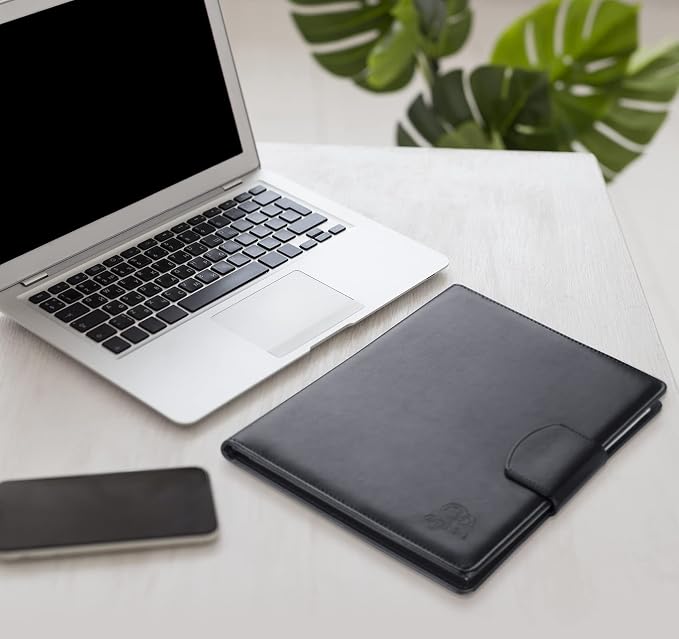 Agoer Padfolio Clipboard Folder, Leather Portfolio Organizer Binder with Magnetic Closure Cover for Interview Resume Office Conference,Business Portfolio Included Letter Sized Paper & Pen & Sticky Tab