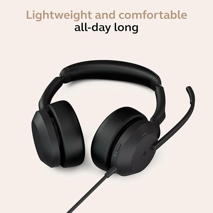 Jabra Evolve2 50 Wired Dual-Ear Headset - Noise Cancelling Headphones, Bluetooth Headset for Work with Noise Cancelling Microphones, Goes with Online Meeting Platforms Like Microsoft Teams, Black