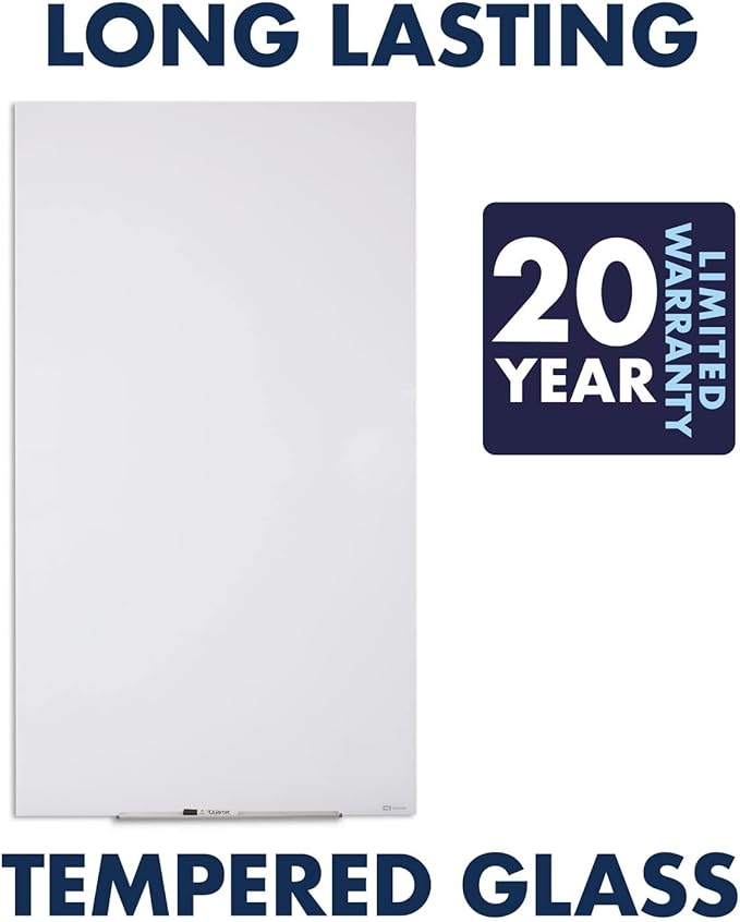 Quartet Whiteboard, Magnetic Dry Erase White Board, Glass 28" x 50" Vertical-Only, Frameless, InvisaMount, White (Q012850IMW)