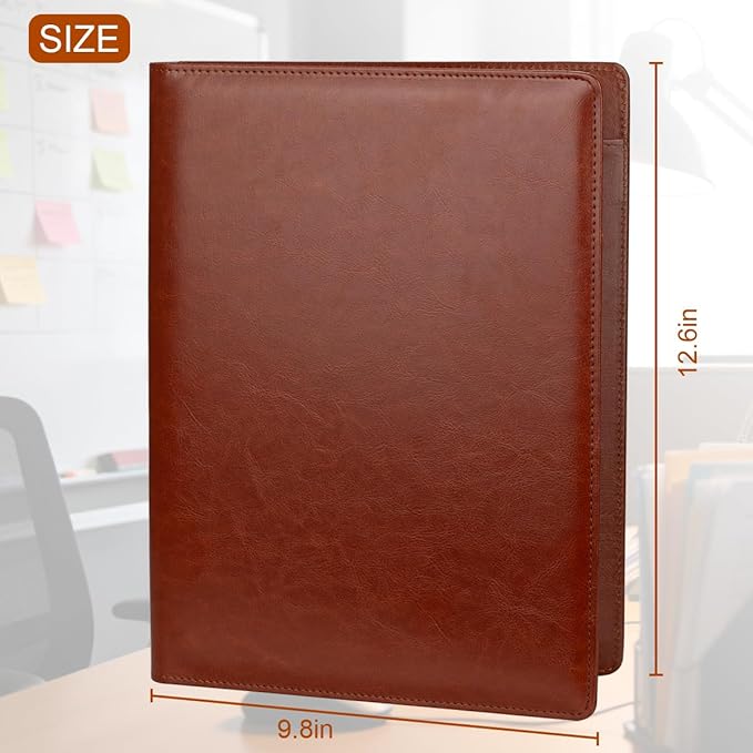 Padfolio Portfolio Binder, Faux Leather Folder, Resume Interview Legal Document Organizer, Letter Sized Writing Pad w/Business Card Holder, A4 Professional Folio for Office Conference (Brown)