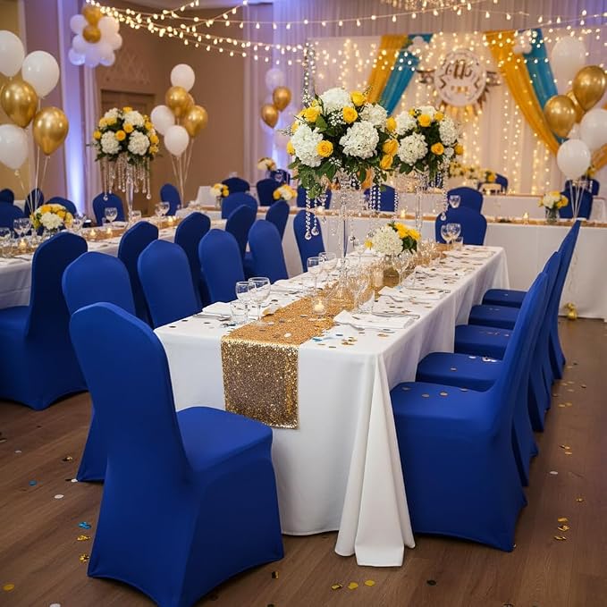 Spandex Dining Chair Cover Covers Slipcovers for Wedding Banquet (Royal Blue)