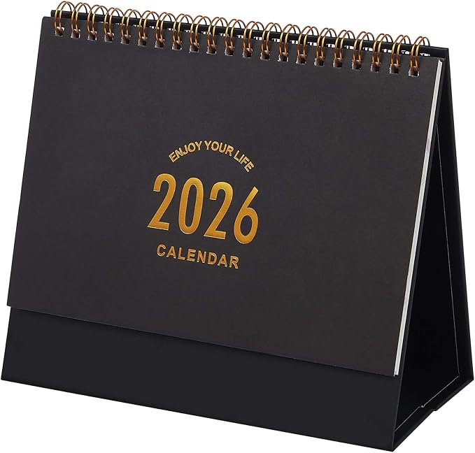 Small Desk Calendar 2026, Standing Flip Desktop Calendar from January 2026 to June 2027 - Metal Ring Twin-Wire Binding Monthly Desktop Calendar for Home Office School (Black)