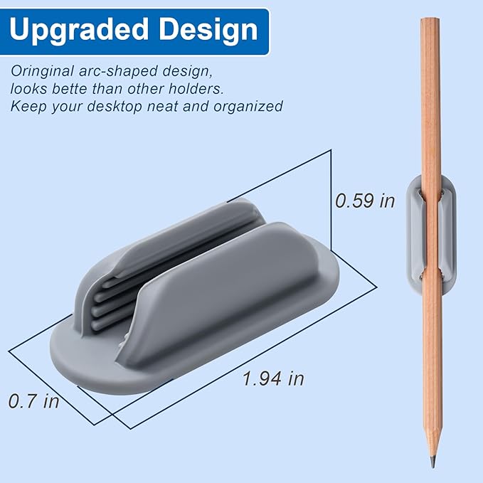20 Pack Adhesive Pencil Holders for Desk,Silicone Flexible Pen Holder for Wall, Office, School,Home,Classroom Must Haves,Teacher Supplies Accessories,Desk Organizer,Art Supply,Small Gift(20, Gray)