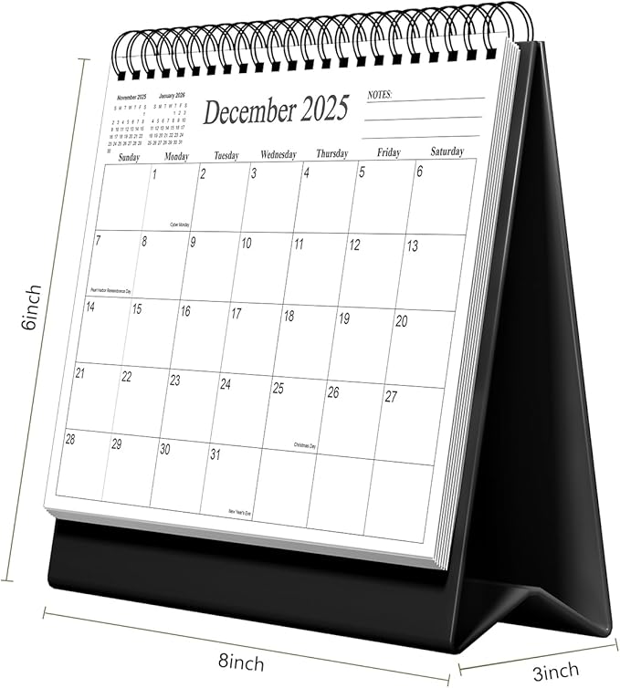 Desk Calendar 2026 - Runs January 2026 until June 2027 - Beautiful Small Flip Desktop Calendar for Easy Organizing, 6" x 8", Black