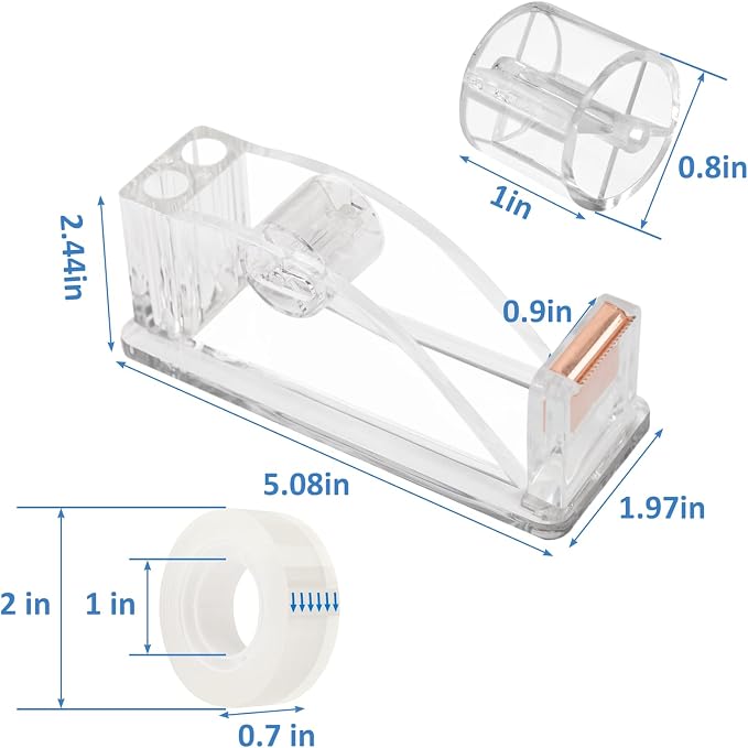 2 Pcs Transparent Acrylic Tape Dispenser, Non-Skid | Clear Tape Cutter Holder, for Desk Organization, Office Supplies, School Supplies, Home, Craft, Gift Wrapping
