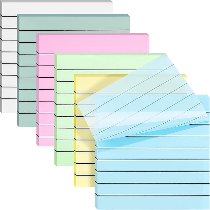 3x3 Inch Transparent Sticky Notes 300 Sheets, Clear Translucent Lined Self-Adhesive Memo See Through Reminder Pad for Office School Students Planners Journals Biblie Supplies (Lavender)