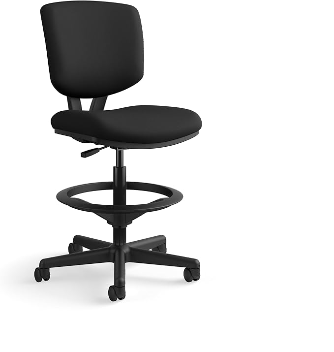 HON Volt Standing Desk Chair with Footring, Armless Ergonomic Task Stool with Center‑Tilt Recline, Adjustable Height Seating for Computers, Desks, and Sit‑Stand Workstations, Black