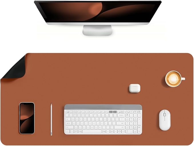 Dual Sided Desk Pad Faux Leather Desk Mat Large Mouse Pad | Desk Pad Protector Non-Slip Waterproof Desk Mouse Pad for Writing Desk, Office, Home(Brown Black 35.4"X17")