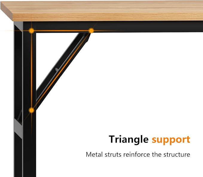 Need Home Office Desk - 62 Inches Large Computer Desk Sturdy Black Table Foldable Desk Gaming Computer Table No Assembly Required Teak AC5BB(157.5 * 60)