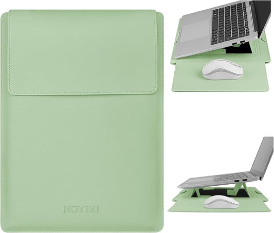 HoYiXi 13.3'' /13.6'' Laptop Sleeve Case PU Leather with Stand Compatible with MacBook Pro 14/MacBook Air 13(M1 M2)/ASUS Vivobook 14/Dell XPS 13/ASUS Matebook,13-14'' Laptop Bag,Green