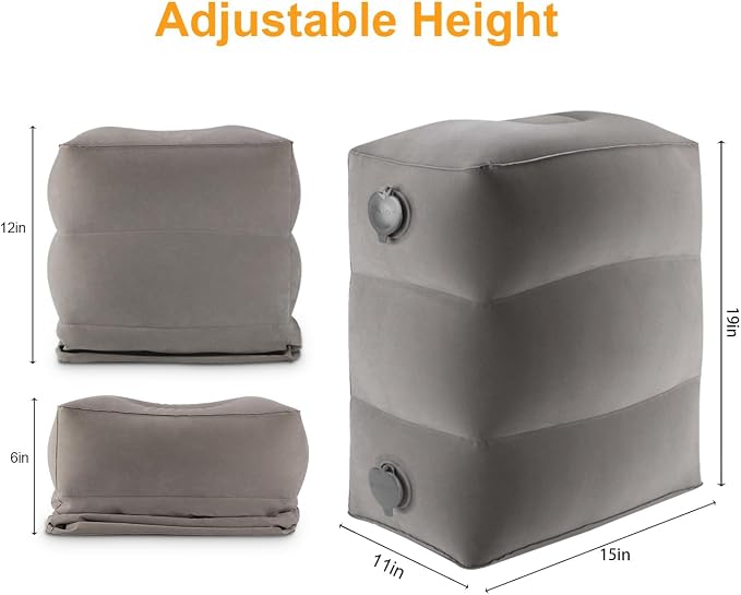 Inflatable Foot Rest/Leg Pillow | Adjustable Height | Make a Flat Bed for Kids and Toddlers | Great for Airplane, Train, car,Travel （Grey, 2 Pack）