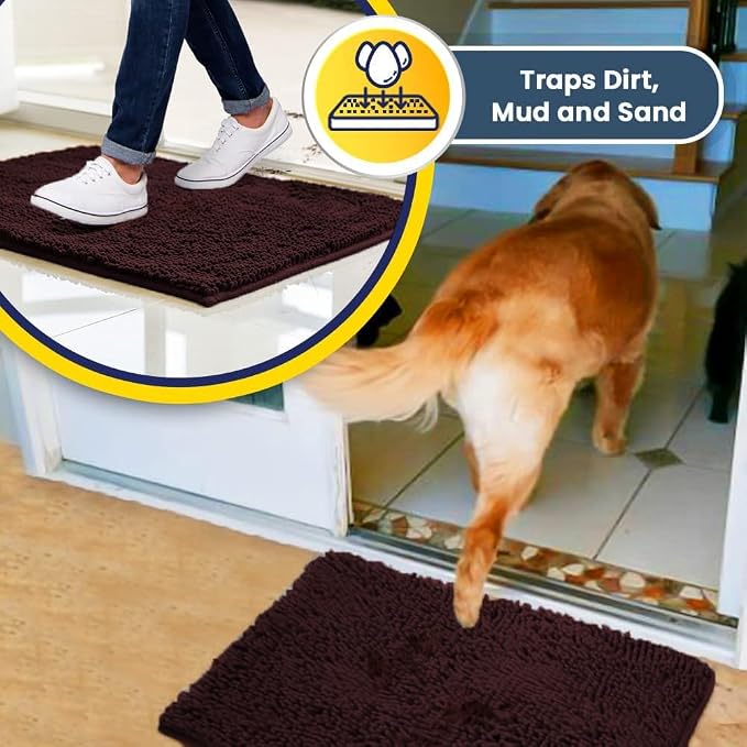 Muddy Mat® | Super Absorbent Door Mat Indoor, Microfiber Quick Dry Chenille Entryway Rug, Non-Slip Front Door Mat, Indoor Mats for Entryway, Machine Washable Pet Rug, Rust 19" x 30"