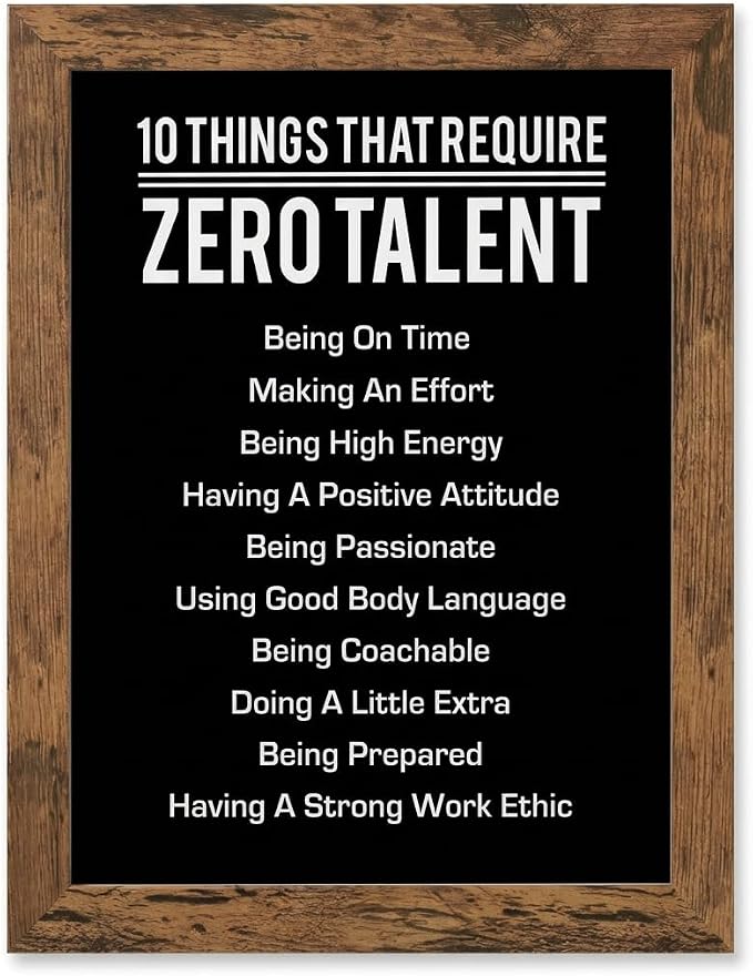 10 Things That Require Zero Talent Motivational Wall Decor, 8x10 Brown Framed Office Wall Art Print, Inspirational Leadership Quote Poster for Work, Gym, Classroom and Team Building