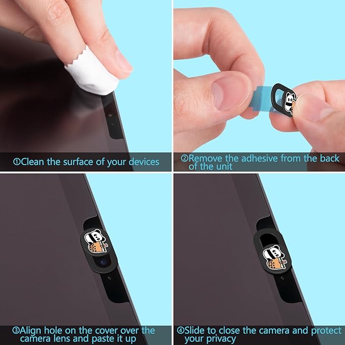 Webcam Cover, 0.02 inch Panda Laptop Camera Cover, Cute Accessories for Laptop PC iPhone iPad iMac MacBook Pro Air Computer Smartphone Tablet, Camera Cover Slide Protect Your Personal Privacy