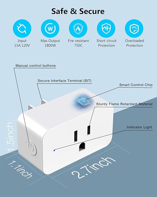 DAYBETTER Smart Plug Max 15A/1800W, Compatible with Alexa and Google Home, No Hub Required, Bluetooth & 2.4GHz WiFi Setup, Smart Outlet with APP Control, Timer & Schedule, 4Pack