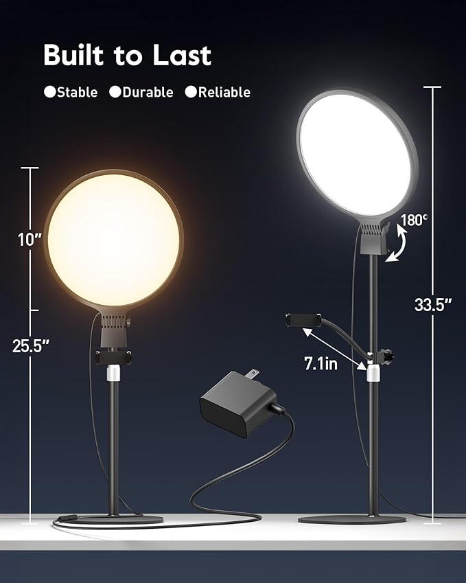 1300 Lumens Ring Light with Stand for Desk, Computer & Laptop – Podcast & Streaming Light with Flexible Phone Holder, CRI 98+ Bright Yet Soft Influencer Light for Video Recording, Conference & Calls