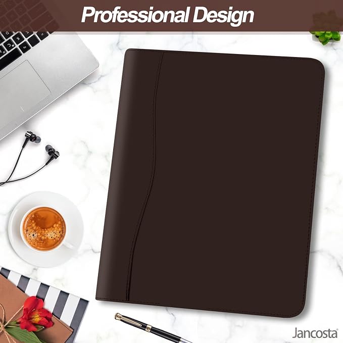 1 Pack Business Padfolio Portfolio Binder, Faux Leather Folio Folder, Resume Legal Document Organizer with Letter Size Writing Notepads (New Brown 1 Pack)