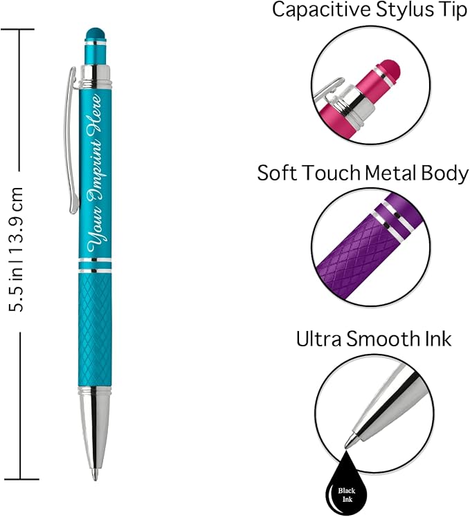 Custom Engraved Personalized Pen Gift Set - 2 Pack of Soft Touch Metal Ballpoint Pens with Gripper & Gift Box - Luxury Customized Pens with Name (Pink)