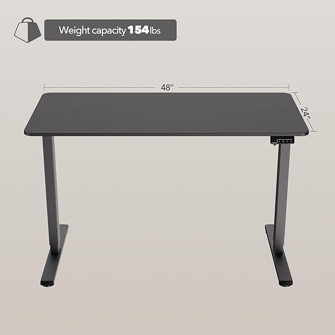 LongKe Electric Standing Desk Adjustable Height, 48x24 Inches Sit Stand up Desktop for Home Office, Ergonomic Rising Computer Table with Memory Preset, Black