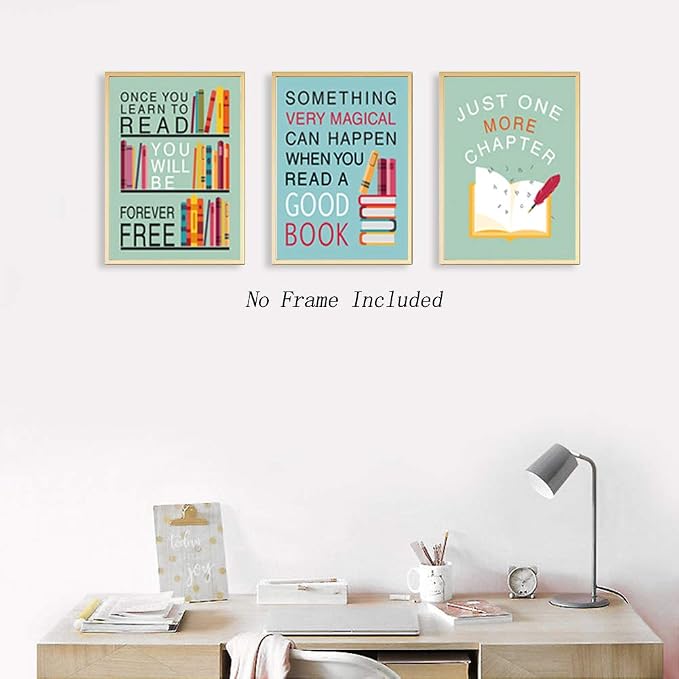 CHDITB Colorful Wall Art Print Inspirational Read Books Quote Artwork,Watercolor Books Art Painting, Set of 6 Art Posters(8" x10) Motivational Saying Canvas Poster For Classroom Library Study Decor