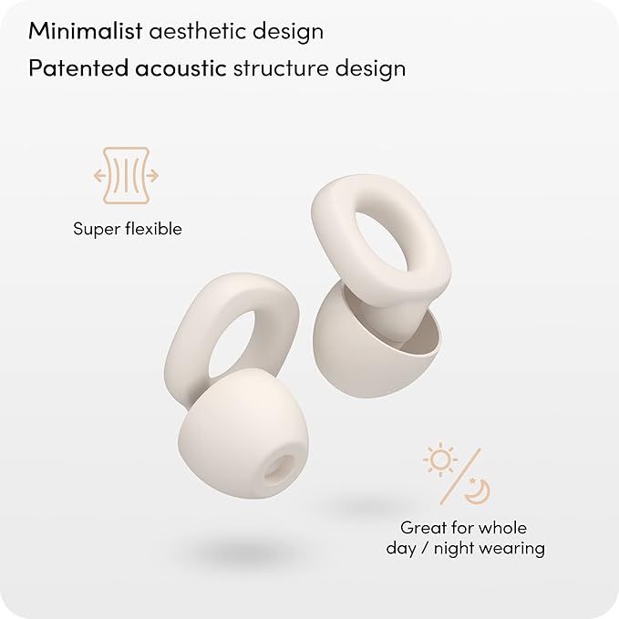 Audree Soft Ear Plugs for Noise Reduction, Reusable Flexible Earplugs for Sleep, Travelling, Focus, Study & Noise Sensitivity, 28dB Noise Cancelling, 8 Silicone Ear Tips in XS/S/M/L, White