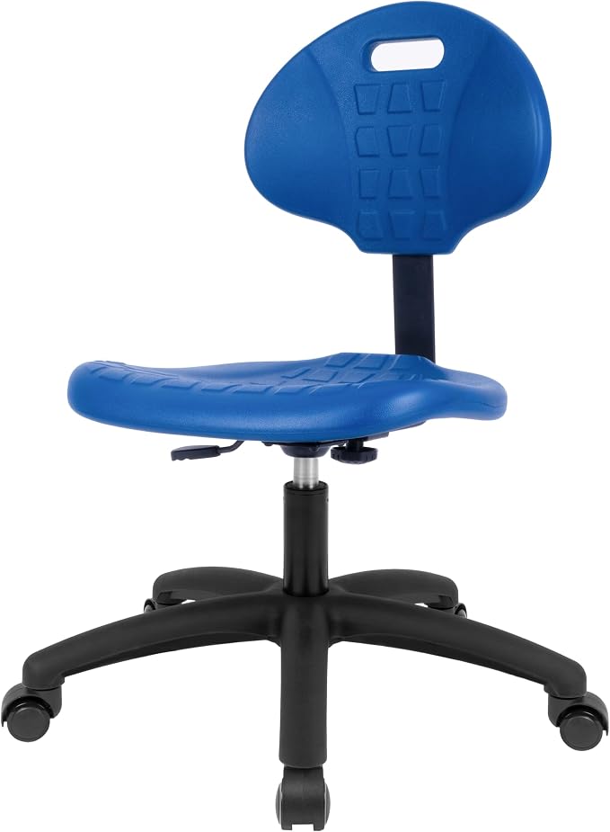 Table Height Chair/Stool-Easy to Clean! Deluxe Ergonomic Polyurethane Chair. 5" of Height Adj (15.5"-20.5") 450 lb Capacity. Automotive, Lab, Garage, Home, Office (Self Braking, Blue)