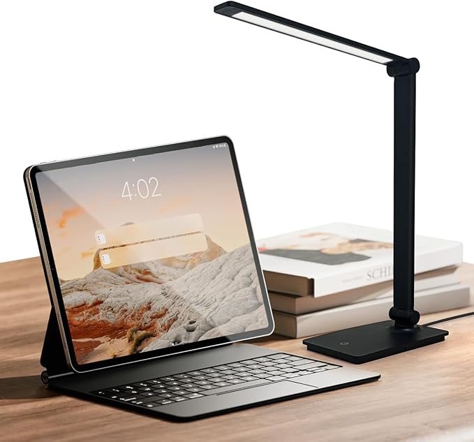 LUJOLUMIN Foldable LED Desk Lamp, 700LM Eye-Caring Light with USB Cable | Metal Dimmable Table Lamp, 3 Brightness Levels, Touch Control, for Home Office Kids