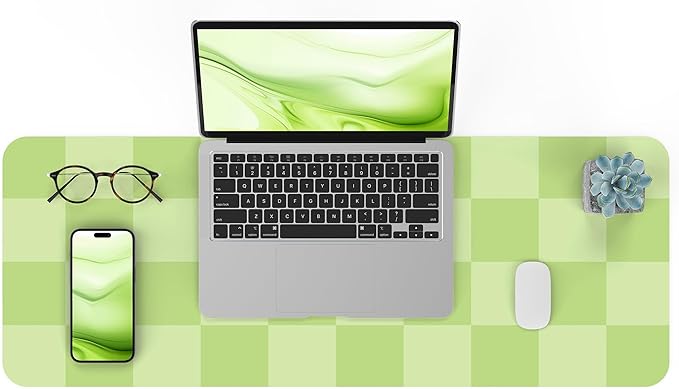 AFIING Green Checkered Desk Mat 31.5" x 12", Waterproof Desk Pad | Non-Slip Rubber Base, Easy Clean Surface, Checkered Design, Office & Home