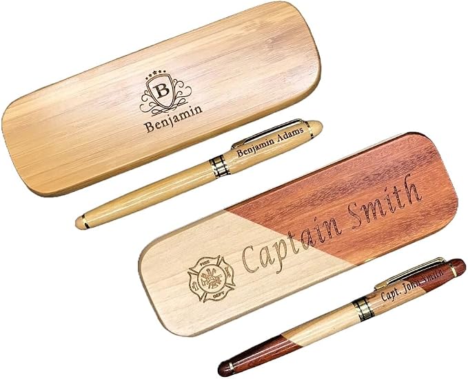 Custom Engraved Wood Pen Set With Maple and Rosewood Finish, Executive Pen and Box With Free Personalization