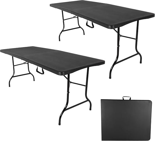 Lavish Home Portable Folding Tables - Lightweight Portable Folding Desk - 6-Foot-Long Indoor or Outdoor Utility Tables for Camping, Events, Dining, Crafts, or Banquets (Set of 2/Black)