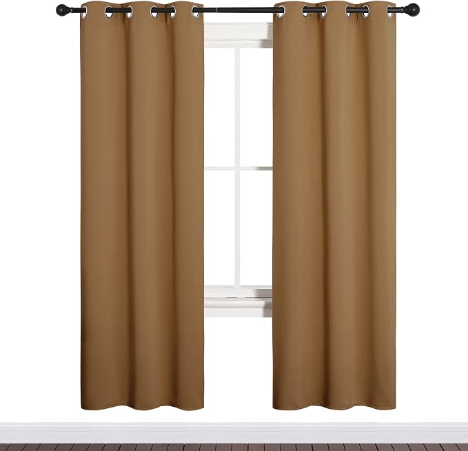 NICETOWN Sleek Blackout Curtains 72 inches Length for Windows, Noise Reducing and Block Draft Panels for Door Doorway Laundry Office Luxury Decor Theme (2 Panels, Gold Brown, W34 x L72 -Inch)