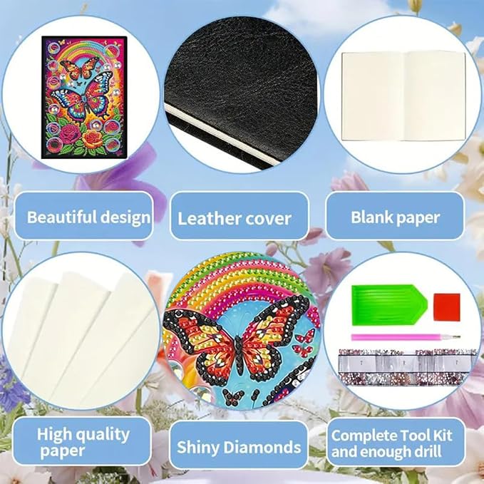 FRANDEK A5 50-Page DIY Butterfly Diamond Art Painting Notebook with Beautiful Patterns, Special Shaped Diamond Art Craft for Beginners Adults Gift