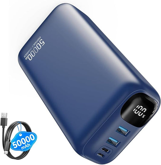 PIFFA Portable Charger Power Bank - 50000mAh Battery Pack, 22.5W Fast Charging Powerbank,Travel Essential for Portable Phone Charger, USB-C Phone Charger for iPhone 17/16/15/14/13 Samsung-Ink Blue