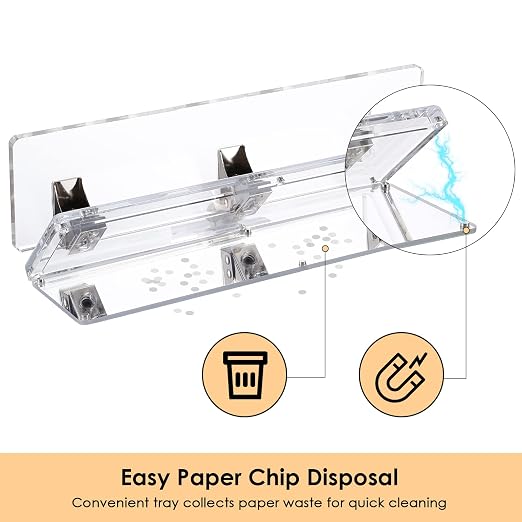 Acrylic and Silver Standard 3 Hole Punch,10 Sheet Capacity, Desktop Hole Puncher 3 Ring, Office Desktop Accessory, Clear/(Silver)