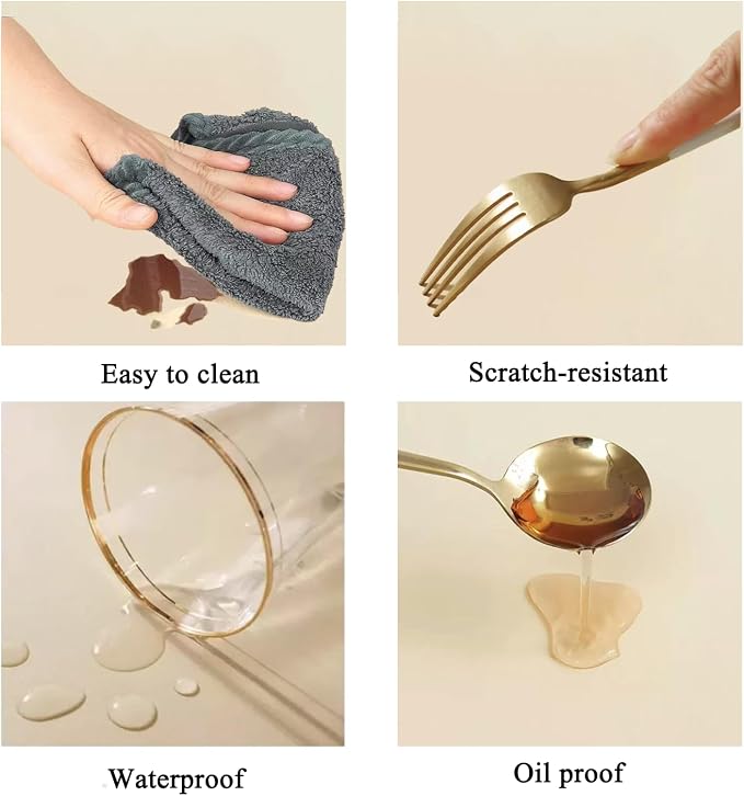 Leather Table Cover, Reversible Double-Sided, 1.8mm Thick, 24x60 Inch, Protector for Rectangular Tables, Waterproof & Oil Resistant for Dining Table, Office Desk, Dresser(Beige+Dark Brown)