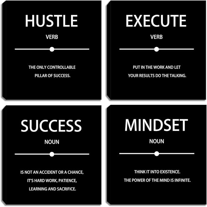 Motivational Hustle Execute Canvas Wall Art Framed Inspirational Quote Success Mindset Canvas Wall Decor Entrepreneurs Positive Painting Prints Poster for Office Workplace Living Room Bedroom Framed