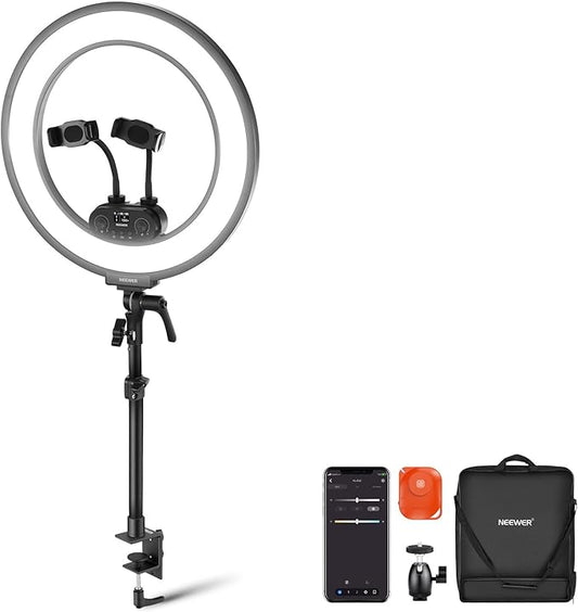 NEEWER RL45B 18" Edge Lit Desk Ring Light for Phone Camera Laptop LED Lighting Kit Phone Holder Desktop Stand Ball Head Mount Video Conference Webcam Recording Zoom Call Streaming Makeup Selfie