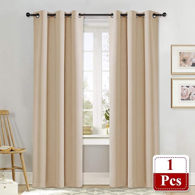 NICETOWN Doorway Curtains, Room Darkening Curtain and Drape Energy Efficient Warmth Grommet Curtain for Office & Classroom (Biscotti Beige, Sold Individually, 42 inches Wide by 84 inches Long)