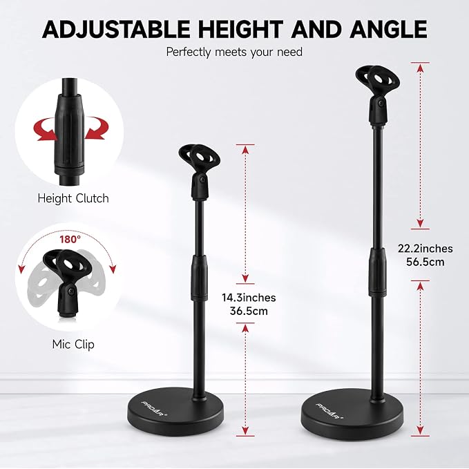 Microphone Stand Desk Adjustable Desktop Microphone Stand with Boom Arm Upgraded 3 in 1 Table Phone/Mic Stand with Microphone Clip,Cell Phone Clip,3/8" to 5/8" Adapter for Universail Mic