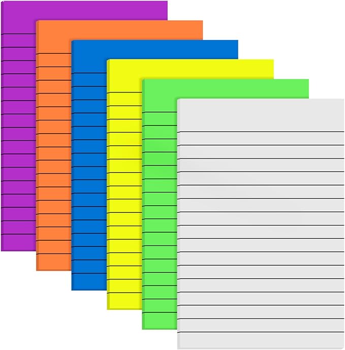 Yinder 6 Pack 180 Sheets Pastel Transparent Sticky Notes Translucent Clear Lined Self-Stick Note, Back to School Gifts for Bible Tabs, Book Tabs, School Supplies, Office, 4 x 6'' (Bright Color)