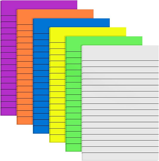 Yinder 6 Pack 180 Sheets Pastel Transparent Sticky Notes Translucent Clear Lined Self-Stick Note, Back to School Gifts for Bible Tabs, Book Tabs, School Supplies, Office, 4 x 6'' (Bright Color)