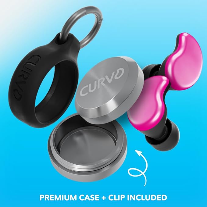 CURVD Cliq Noise Cancelling Ear Plugs – Reusable Concert Earplugs for Noise Reduction with Swappable Covers, 5 Tip Sizes & Travel Case. Stylish, Comfy, and Customizable Protection
