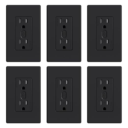 ELEGRP Smart Plug, Smart in-Wall Outlet Compatible with Alexa and Google Assistant, 2.4GHz Wi-Fi Smart Receptacle with Energy Monitoring, No Hub Required, UL Listed, Black, 6 Pack