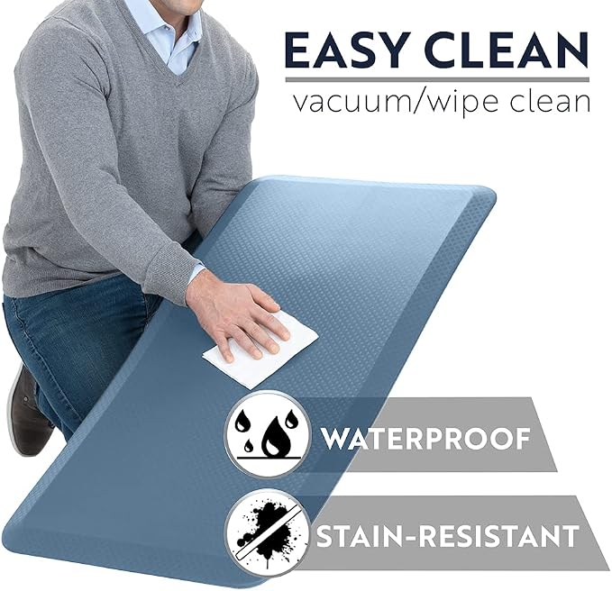 KANGAROO Anti Fatigue Mats for Kitchen Floor, Reduce Foot, Knee Pressure, 3/4 Inch Thick Cushioned Ergonomic Mat, Waterproof Comfort Rug for Under Sinks, Standing Desk, Store Floors, 17x24, Sky Blue