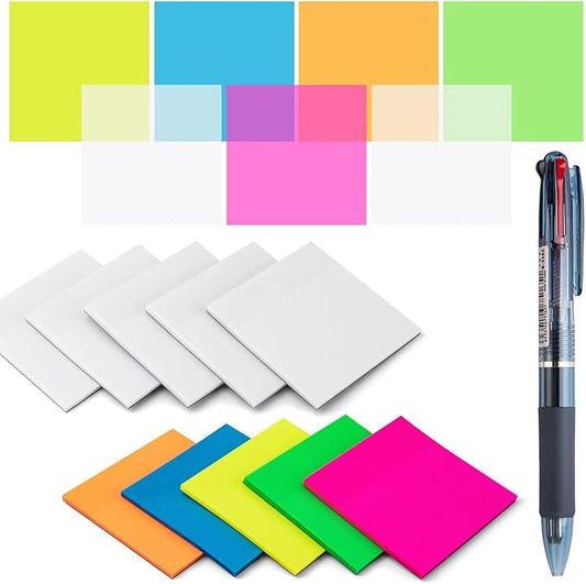 Transparent Sticky Notes,3x3 Inch Clear Sticky Notes,Waterproof Colorful Bible Sticky Note,Transparent Stickers for School Supplies College(10 Packs,500 Sheets)