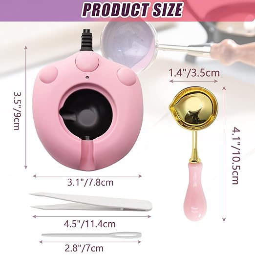 Electric Wax Warmer, Seal Melter Pink Electric Wax Seal Kit with Spoon, Tweezer and Stir Stick for Melting Beads and DIY