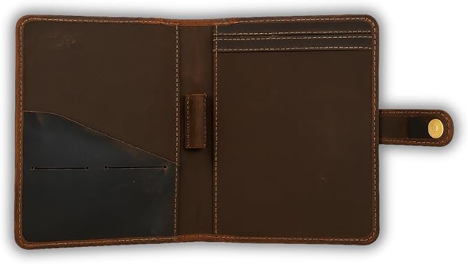 Brown Leather Junior Padfolio 5x8, Small Bifold Business Portfolio Folder for Men & Women, Compact Legal Pad Holder with Pen Loop, Card Holder with Document Pocket, Interview Organizer