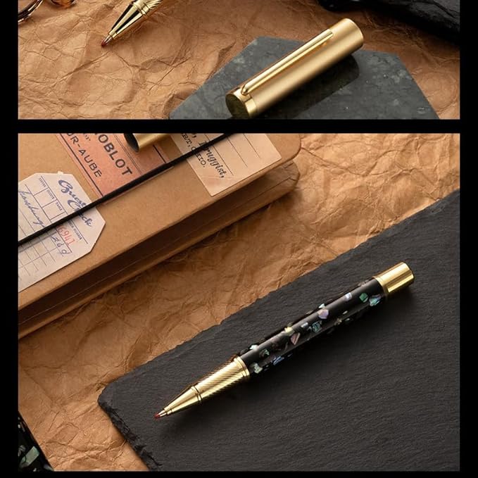 Borges Luxury Pen Set Finish, Schmidt Ink Refill, Best Roller Ball Gift for Men & Women, Executive Office & Professional Writing - Nice Pens (24K)